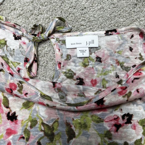 J Jill Love Linen 100% Linen Blouse Pink Green Watercolor Floral Shirt Sz Small - Picture 4 of 14